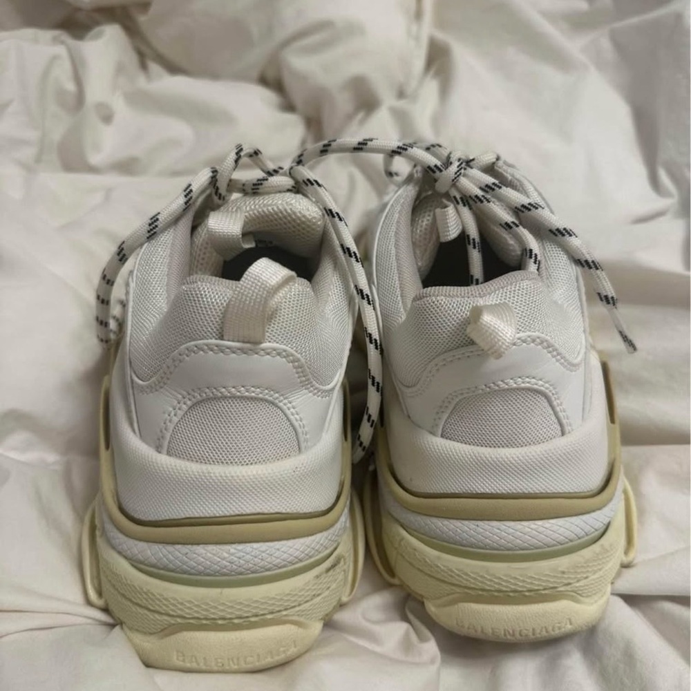 Balenciaga Triple S Women's White Sneakers with Cream Sole Accents - Picture 4 of 6